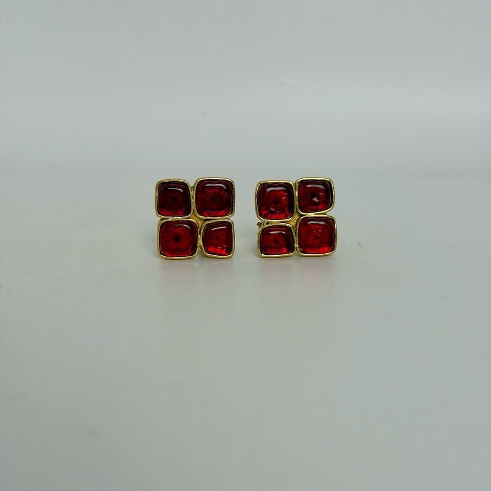 Vintage Chanel Red Gripoix Earrings 24K Gold Plated - Picture 5 of 11
